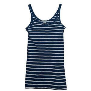 Vince Navy Blue and White Striped Ribbed Knit Long Tank Stretch Size Medium